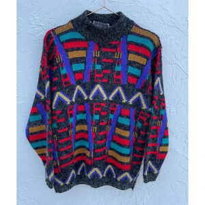 Vintage CROQUET Womens Pullover Long Sleeve Geometric Aztec Sweater Multi Sz L